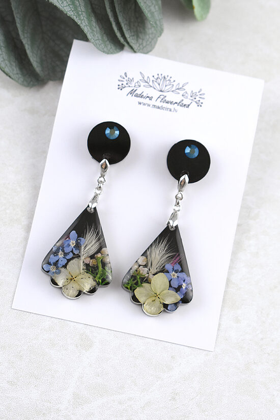 Black earrings with Latvian meadow flowers