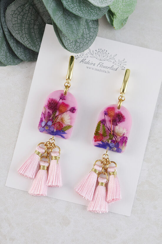 Rozā auskari ar bārkstīm