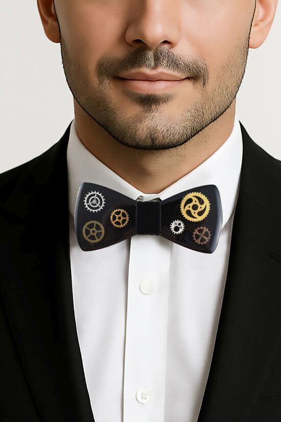 Black bow tie with gears