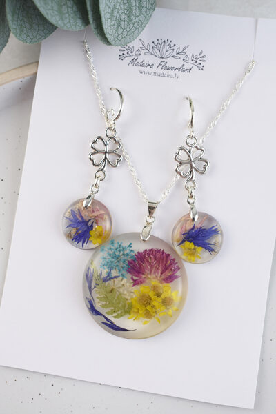 Jewelry Set with Pink Clover & Meadow Flowers