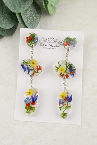 Gari auskari ar dabīgiem ziediem