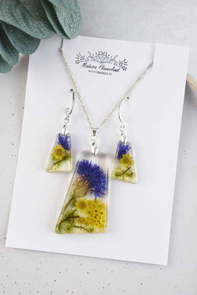 Geometric Jewelry Set with Cornflower Petals