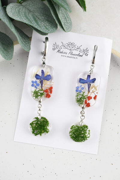 Gari auskari ar lobēlijas ziedu