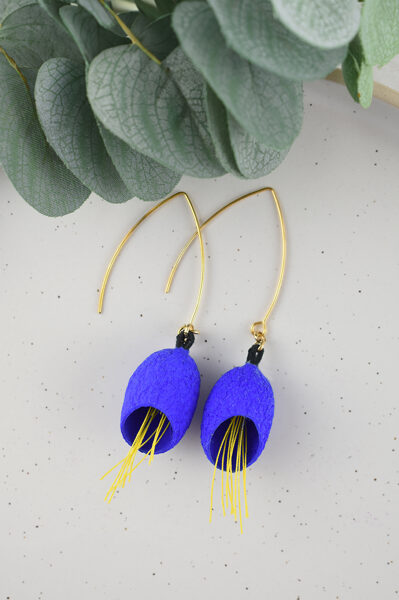 Blue silk cocoon earrings